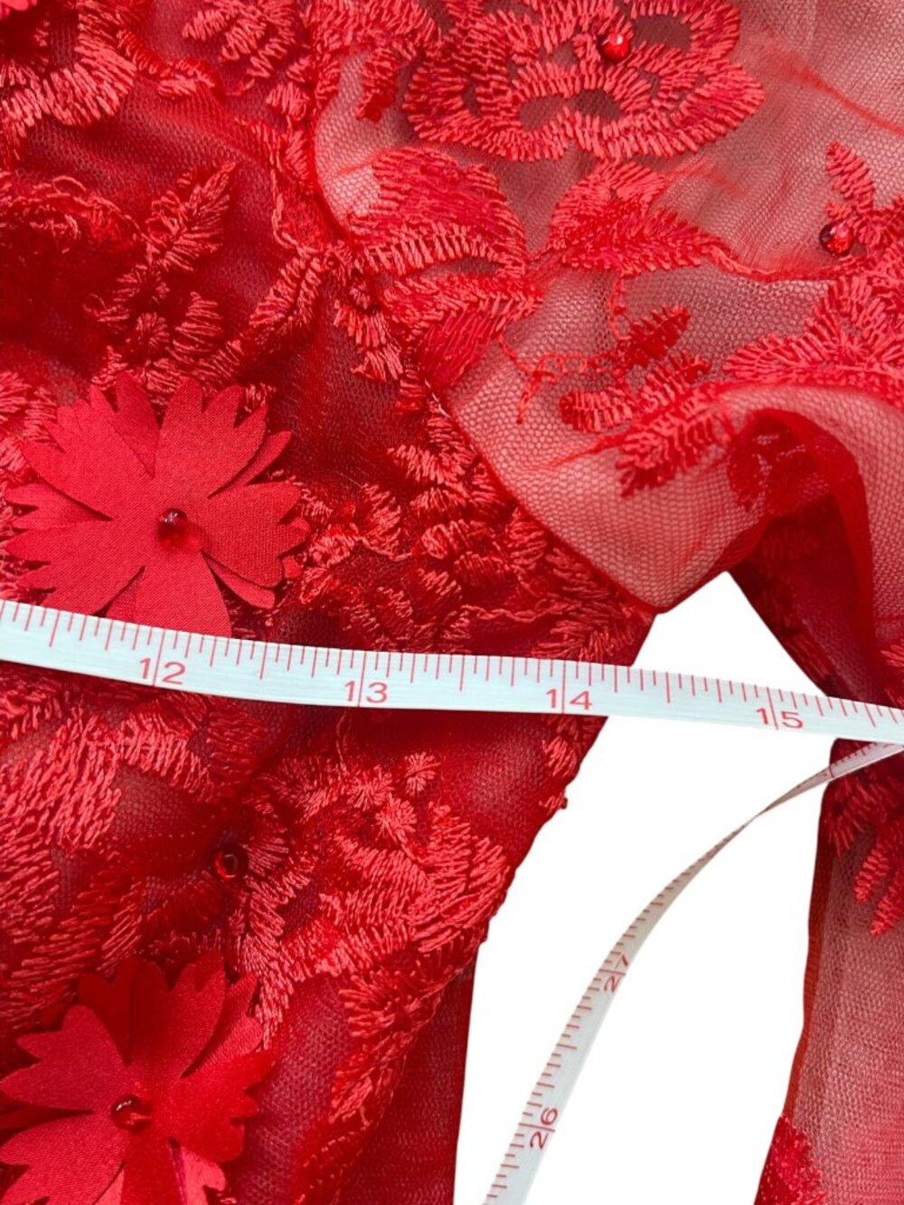 Elegant Red Lace Prom Dress A Line Knee Length Appliques Size Small - Picture 12 of 16